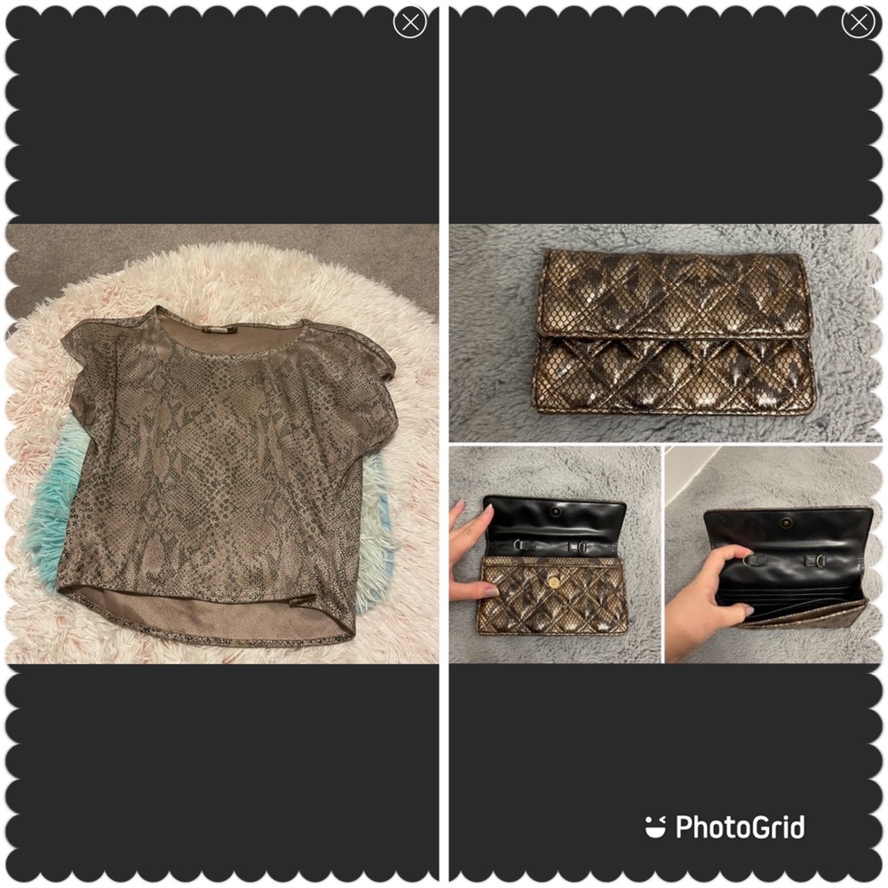 Snakeskin rectangular long wallet and shirt
